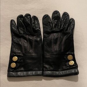 Nine West Black Leather Gloves with Gold Buttons